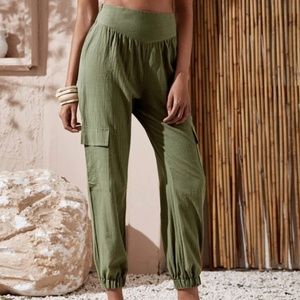 High Waisted Chiffon Cargo Pants